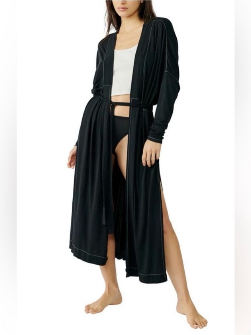 Free People Intimately The Essential Long Lounge Robe in Black Size M